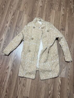 Free People Beige Textured Double-Breasted Coat